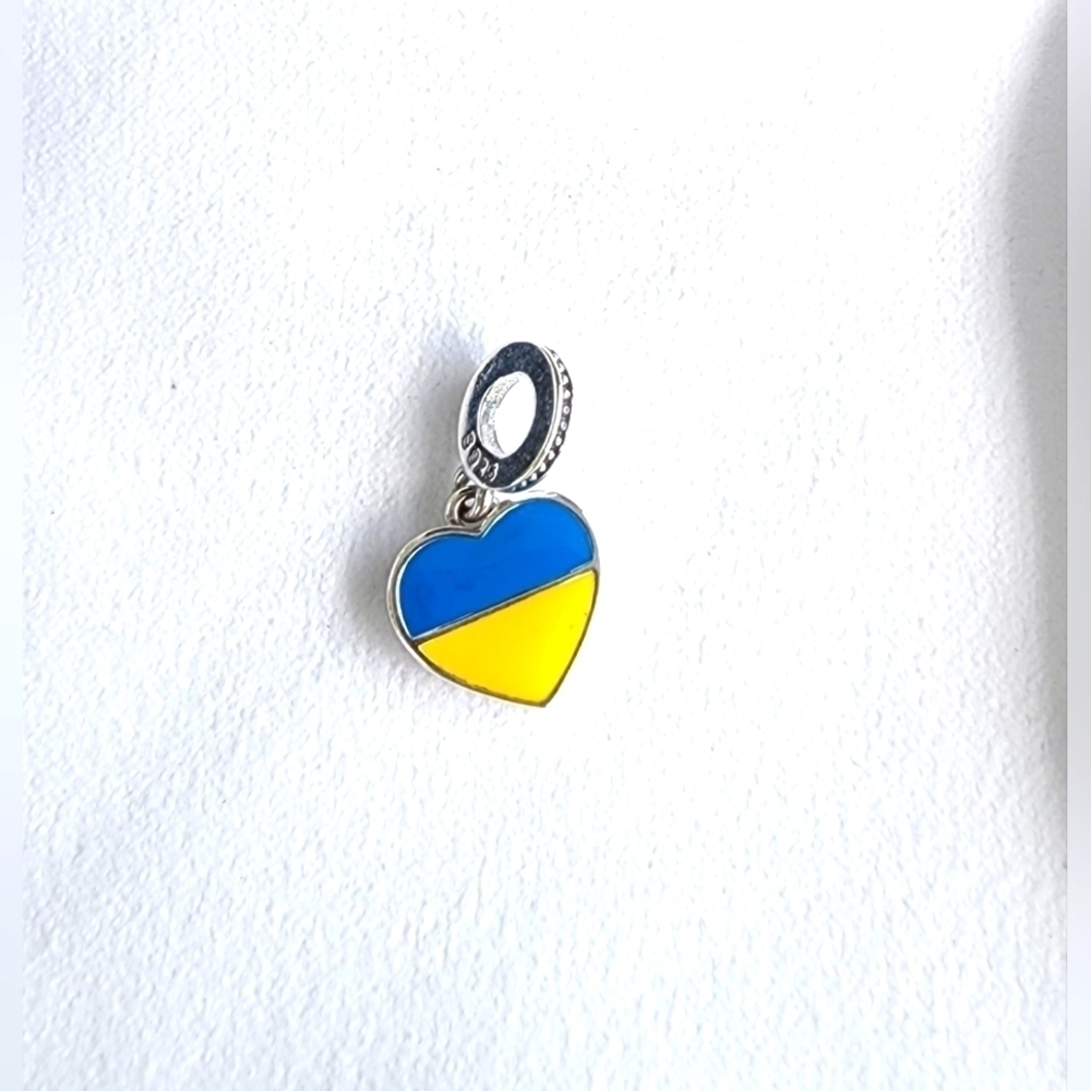 NEW "I love Ukraine " dangle heart sterling silver charm for Pandora bracelet